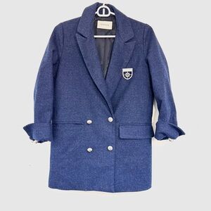 Double Breasted Navy Blazer with Brooch Pearl-like Buttons